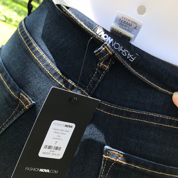 Fashion Nova | High Waisted Dark Blue Wash Jean - Picture 7 of 8
